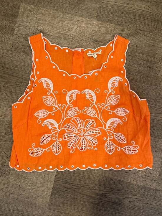Christian Siriano Tops - NWT Christian Siriano Orange Linen Embroidered Eyelet Scalloped Crop Top - Large